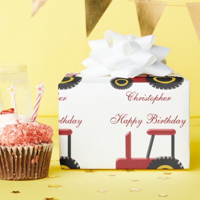 Red Tractor Birthday Geschenkpapier (Geburtstagsparty)