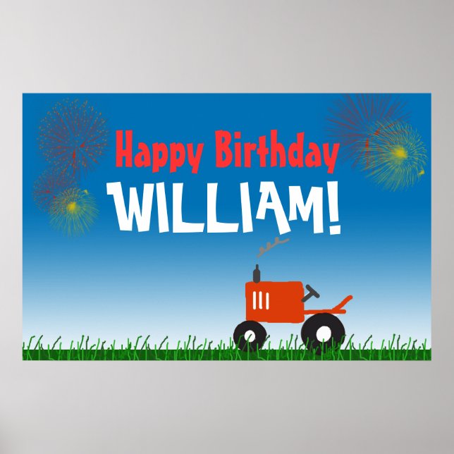 Red Tractor Birthday Party Poster (Vorne)