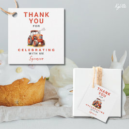 Red Tractor Birthday Square Gevor Gift Tag Geschenkanhänger