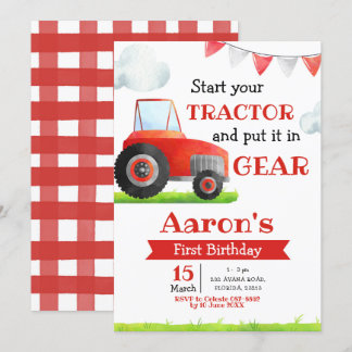 Red Tractor Boy Birthday Einladung