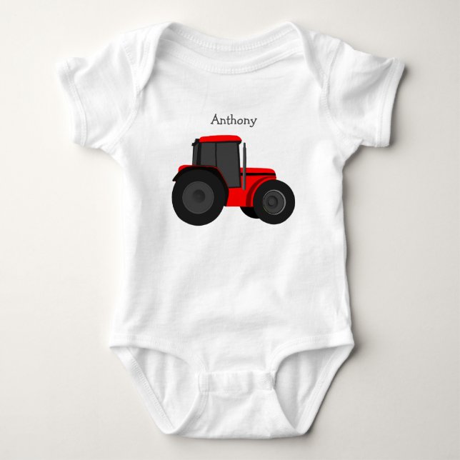 Red Tractor Custom Baby Bodysuit Strampler (Vorderseite)