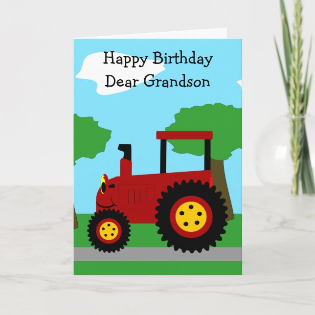 Red Tractor Personalisiert Grandson Birthday Karte (Vorderseite)