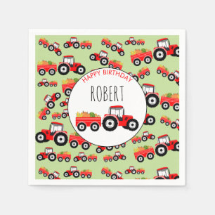 Red Tractor Truck Farm Produzieren Geburtstag Serviette