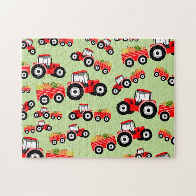 Red Tractor Truck Farm Produzieren Puzzle (Horizontal)