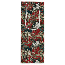 Red Traditional Christmas Floral and Pinecone  Geschenktüte Für Weinflaschen