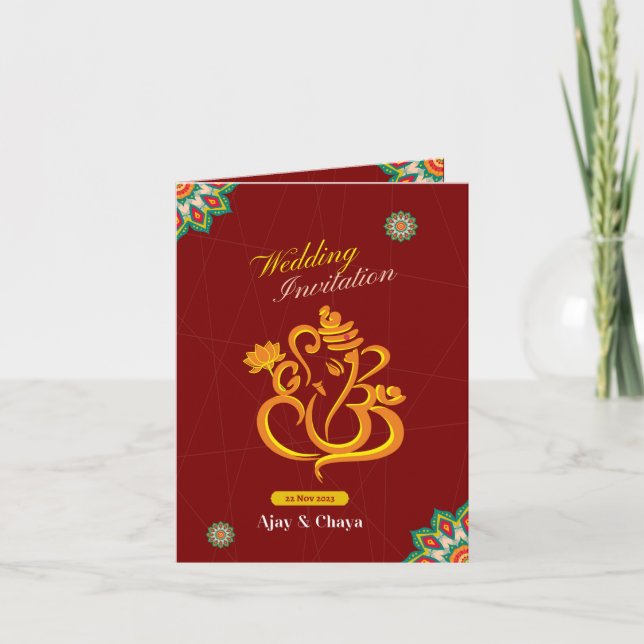Red Traditional Indian Wedding Invitation Card Einladung (Vorderseite)
