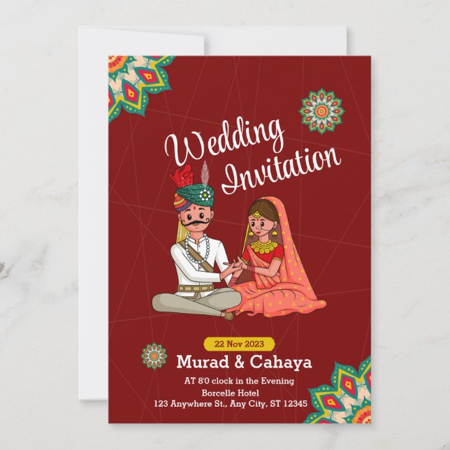 Red Traditional Indian Wedding Invitation Card Einladung (Vorderseite)