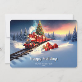 Red Train Christmas Tree Holiday Card Feiertagskarte