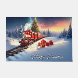 Red Train Christmas Tree Holiday Doormat Fußmatte