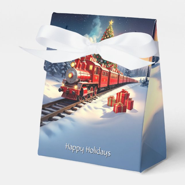 Red Train Christmas Tree Holiday Gift Box Geschenkschachtel (Vorderseite)