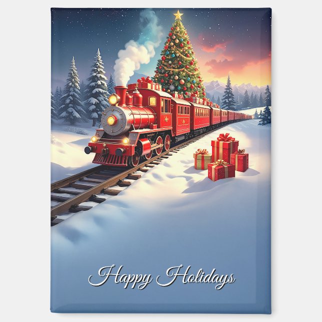 Red Train Christmas Tree Holiday Magnet (Vorderseite)