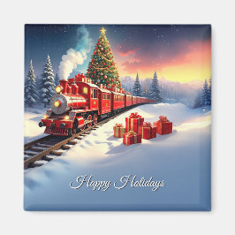 Red Train Christmas Tree Holiday Magnet