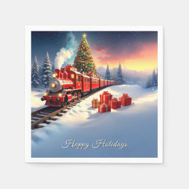 Red Train Christmas Tree Holiday Napkin Serviette