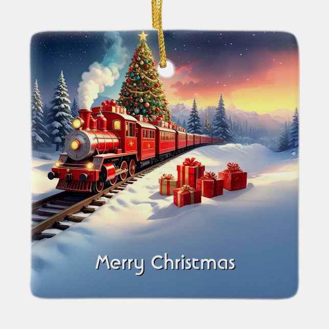 Red Train Christmas Tree Holiday Ornament (Vorderseite)