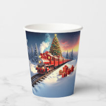 Red Train Christmas Tree Holiday Paper Cups