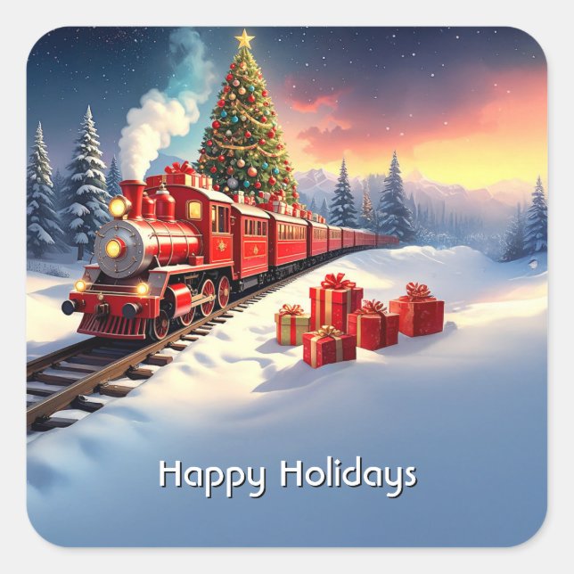 Red Train Christmas Tree Holiday Sticker (Vorderseite)