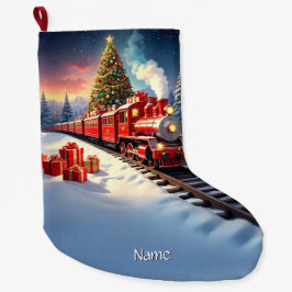 Red Train Christmas Tree Holiday Stocking Großer Weihnachtsstrumpf