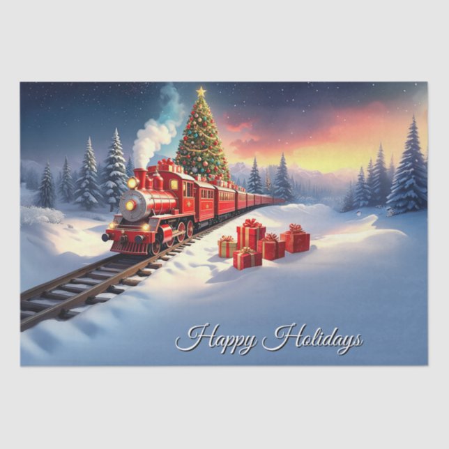Red Train Christmas Tree Holiday Tissue Paper Seidenpapier (Vorderseite)