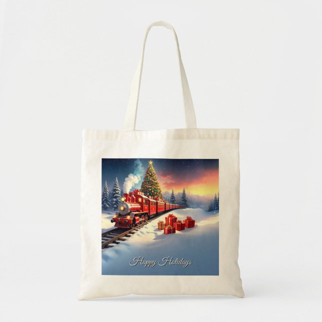 Red Train Christmas Tree Holiday Tote Bag Tragetasche (Vorne)