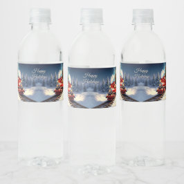 Red Train Christmas Tree Water Bottle Label Wasserflaschenetikett