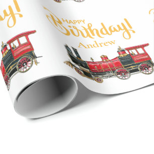 Red Train Happy Birthday Geschenkpapier