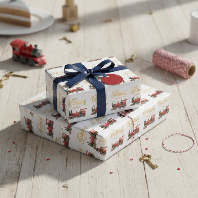 Red Train Happy Birthday Geschenkpapier (Red Train Happy Birthday Wrapping Paper)