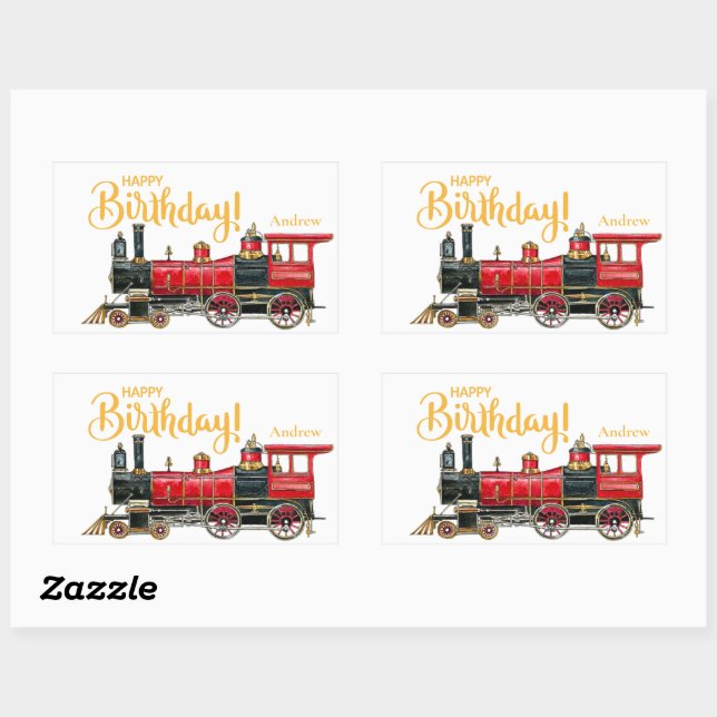 Red Train Happy Birthday Rechteckiger Aufkleber (Blatt)