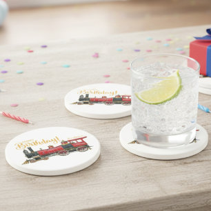 Red Train Happy Birthday Sandstone Untersetzer