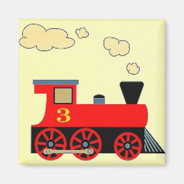 "Red Train No. 3" Kühlschrankmagnet SQUARE Magnet (Vorne)
