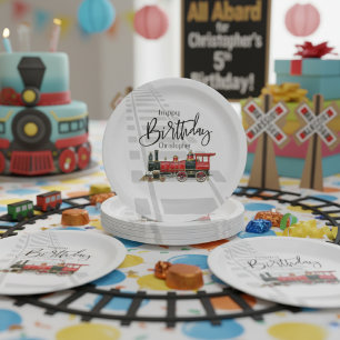 Red Train Rails Custom Birthday Paper Teller