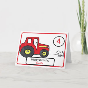 Red Traktor & Hund 4. Geburtstagskarte Karte