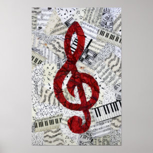 Red Treble Clef Poster