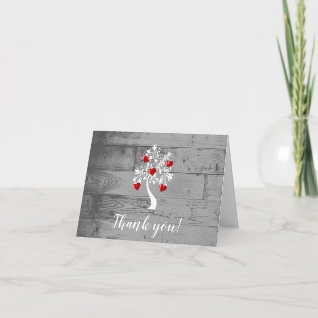 Red Tree of Hearts Wedding Danke Cards (Vorderseite)