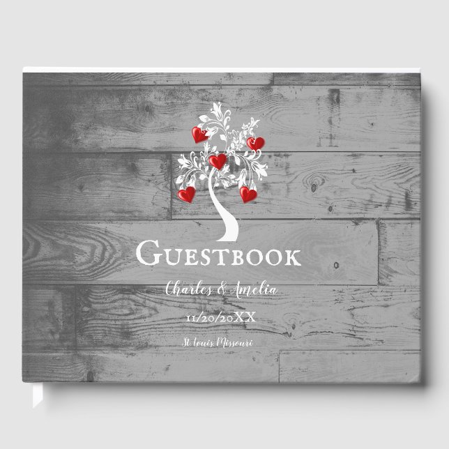 Red Tree of Hearts Wedding Guestbook Gästebuch (Vorderseite)
