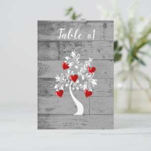 Red Tree of Hearts Wedding Reception Table Card Einladung