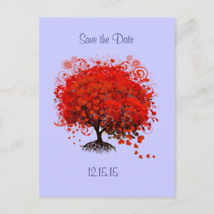 Red Tree on Perwinkle Wedding Save the Date Ankündigungspostkarte