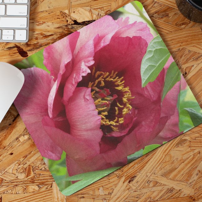 Red Tree Peony Bloom Floral Mousepad (In Situ)
