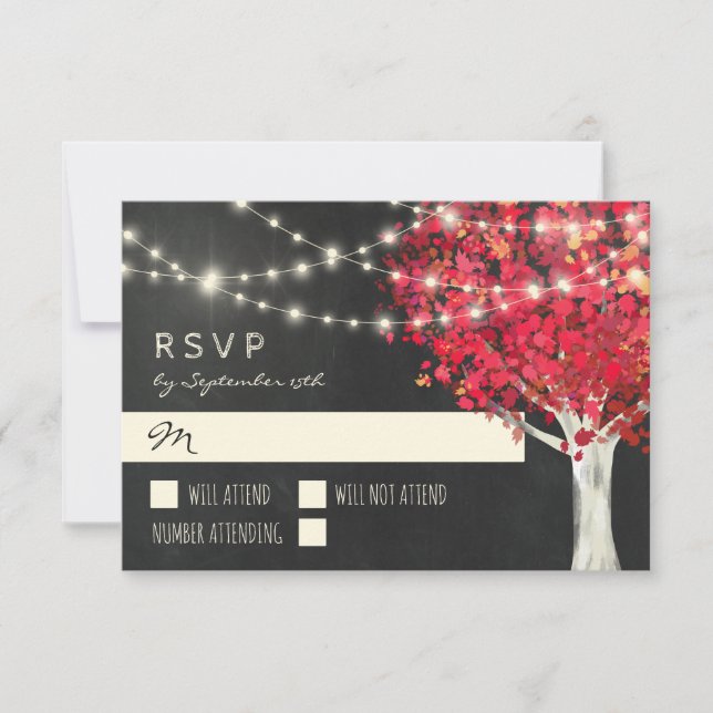 Red Tree & String Lights Herbsthochzeit RSVP (Vorderseite)