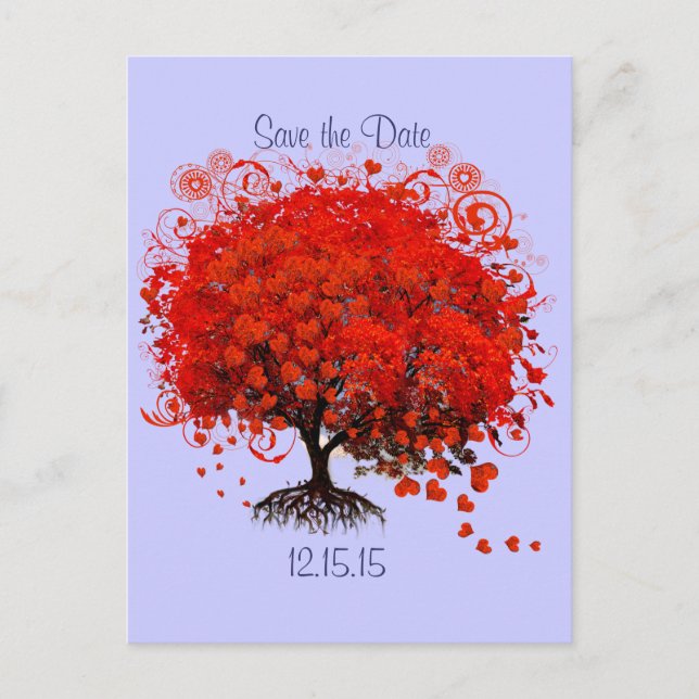 Red Tree Wedding speichern das Datum Ankündigungspostkarte (Vorderseite)