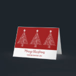 Red Trees Son & Son in Law Frohe Weihnachten Karte<br><div class="desc">Frohe Weihnachten für Sohn und Sohn in Jura-Karte in modernem Rot mit verzierten Weihnachtsbaumabbildungen.</div>