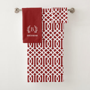Red Trellis Branch Monogram Badhandtuch Set