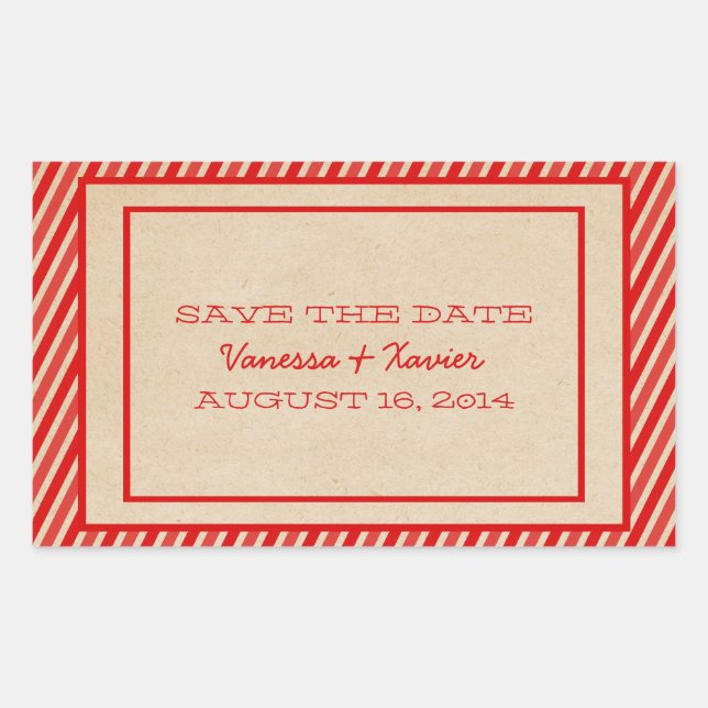 Red Trendy Stripes Save the Date Stickers (Vorderseite)