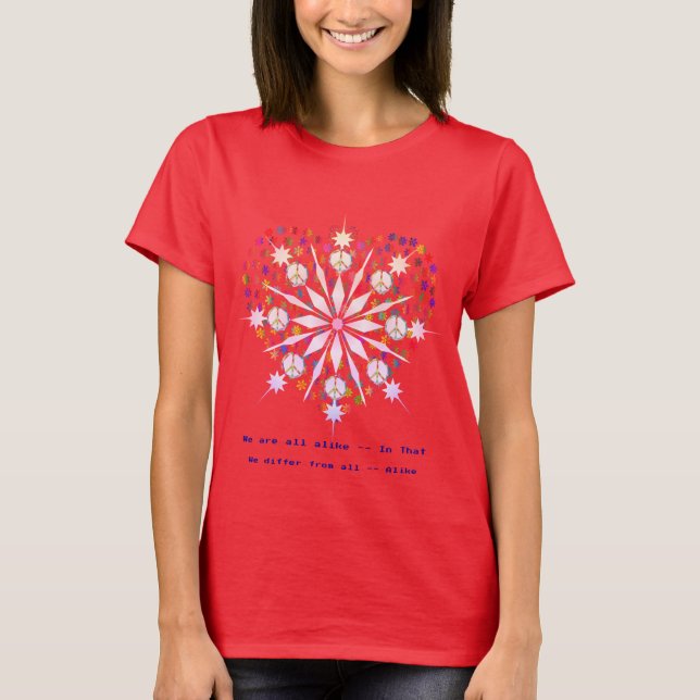 Red Trendy Top Snowflakes Peace Liebe T - Shirt (Vorderseite)