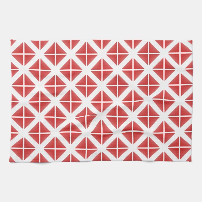 Red Trendy Triangle Pattern Geschirrtuch (Horizontal)