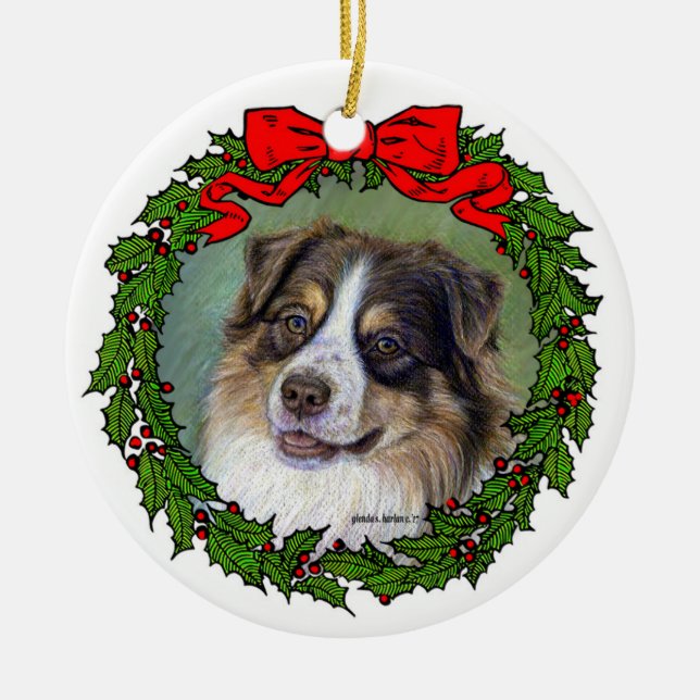 Red Tri Aussie Dog Art von Glenda S. Harlan Keramik Ornament (Vorne)