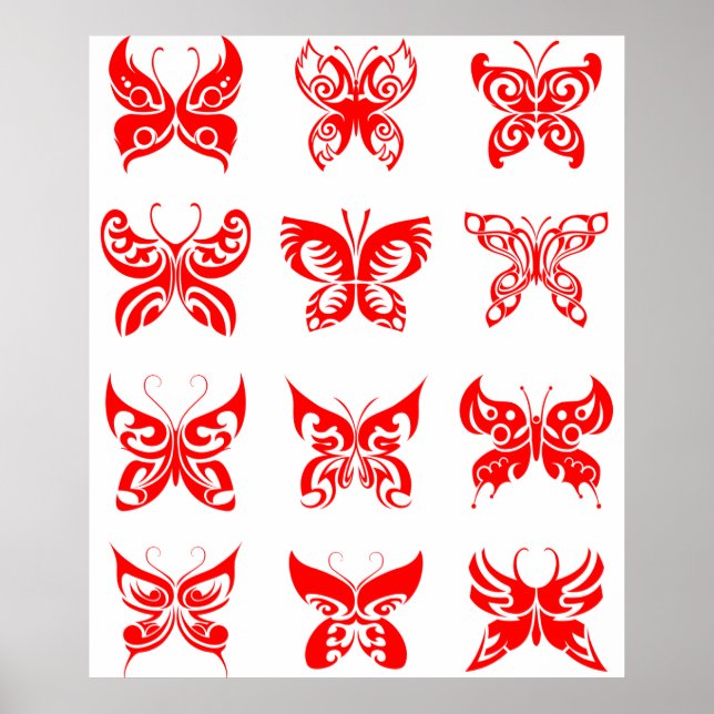 Red Tribal Butterfly Ornamental Poster (Vorne)