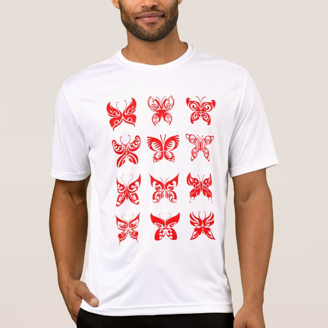 Red Tribal Butterfly Ornamental T-Shirt (Vorderseite)