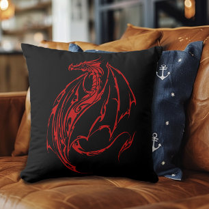 Red Tribal Dragon Black Kissen