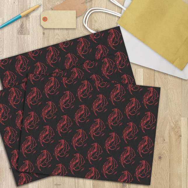 Red Tribal Dragon Black Seidenpapier (Von Creator hochgeladen)