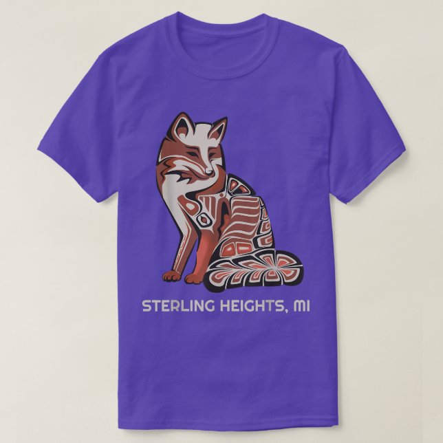 Red Tribal Fox Sterling Heights Native American Ar T-Shirt (Design vorne)